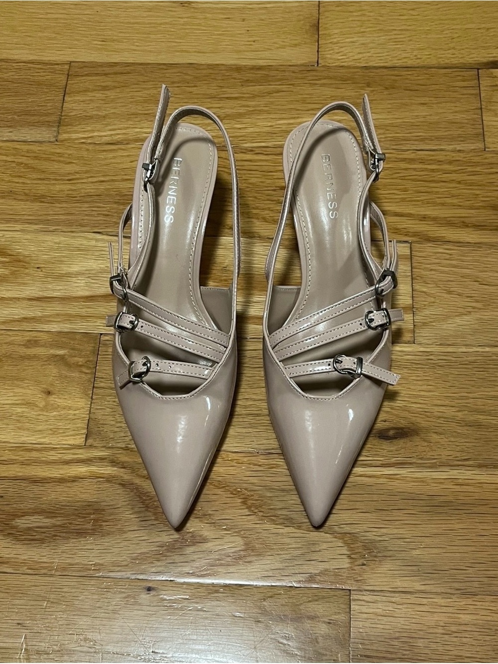Berness Blush Pink Patent Pointed-Toe Slingback  Kitten Heels
